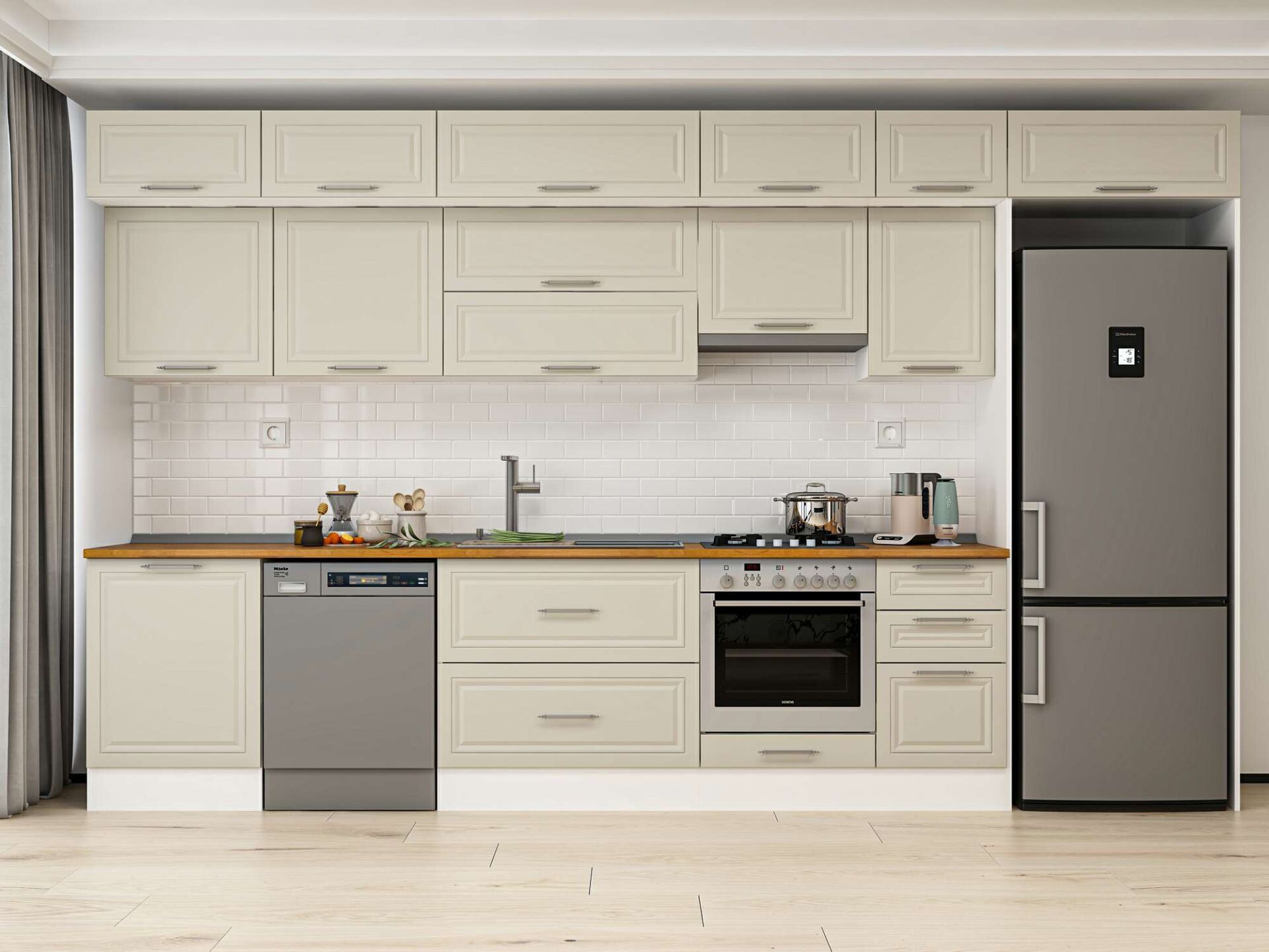 Alvinka 395X240 Cm Klasik Mebran Mutfak Dolabı Beyaz Beyaz Mb-E90S60S45-1 Mebran | Kumtaşı - Mdf