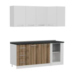 Minar 190Cm Köşe Mutfak Dolabı - Beyaz/Dore K190-D2