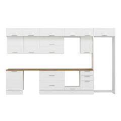 Alvinka 395X240 Cm Klasik Mebran Mutfak Dolabı Beyaz Beyaz Mb-E90S60S45-2 Mebran | Beyaz - Suntalam