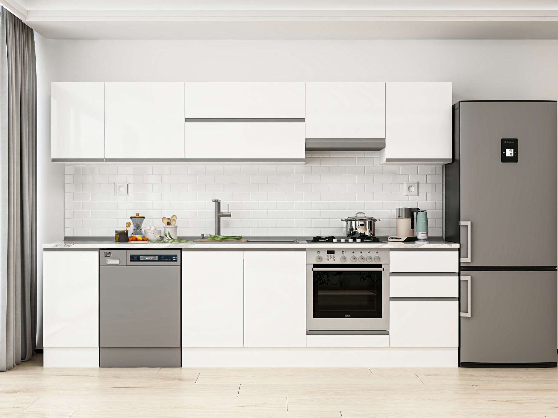 Alvinka 290X210 Cm High Gloss Mutfak Dolabı M-E80S40S50-1 High Gloss | Beyaz - Suntalam