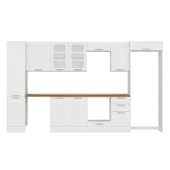 Alvinka 380X222 Cm Klasik Mebran Mutfak Dolabı Mbb-E90B45S45-3 Mebran | Beyaz - Mdf