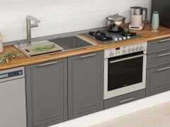 Alvinka 295X210 Cm Klasik Mebran Mutfak Dolabı Beyaz Beyaz M-E80S45S50-3 Mebran | Antrasit - Suntalam