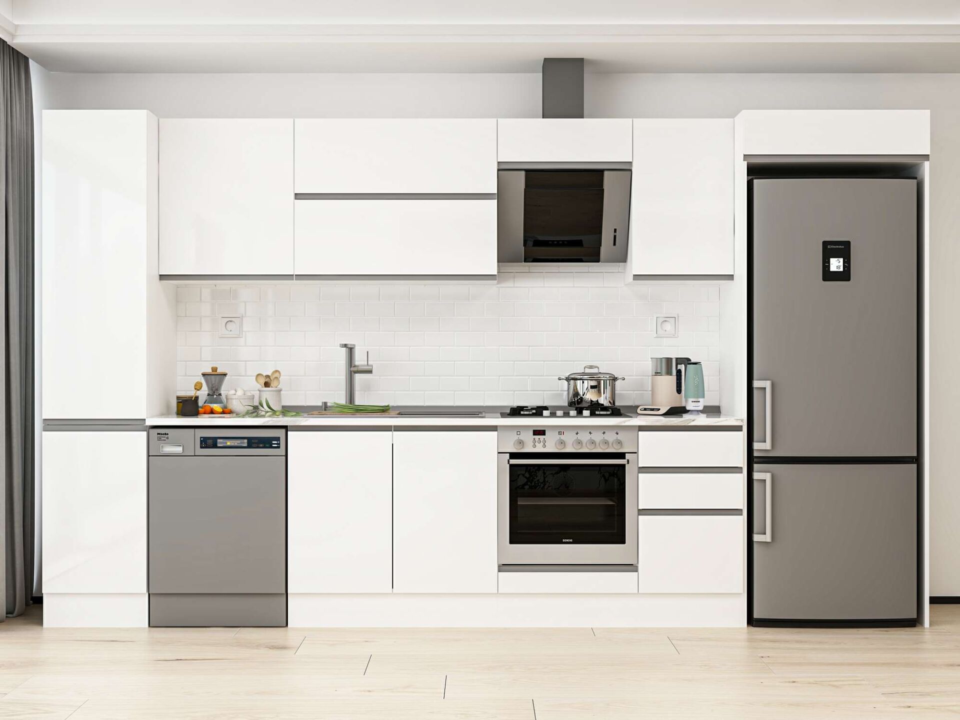 Alvinka 370X222 Cm High Gloss Mutfak Dolabı Mbb-E80B45S45-2 High Gloss | Beyaz - Mdf