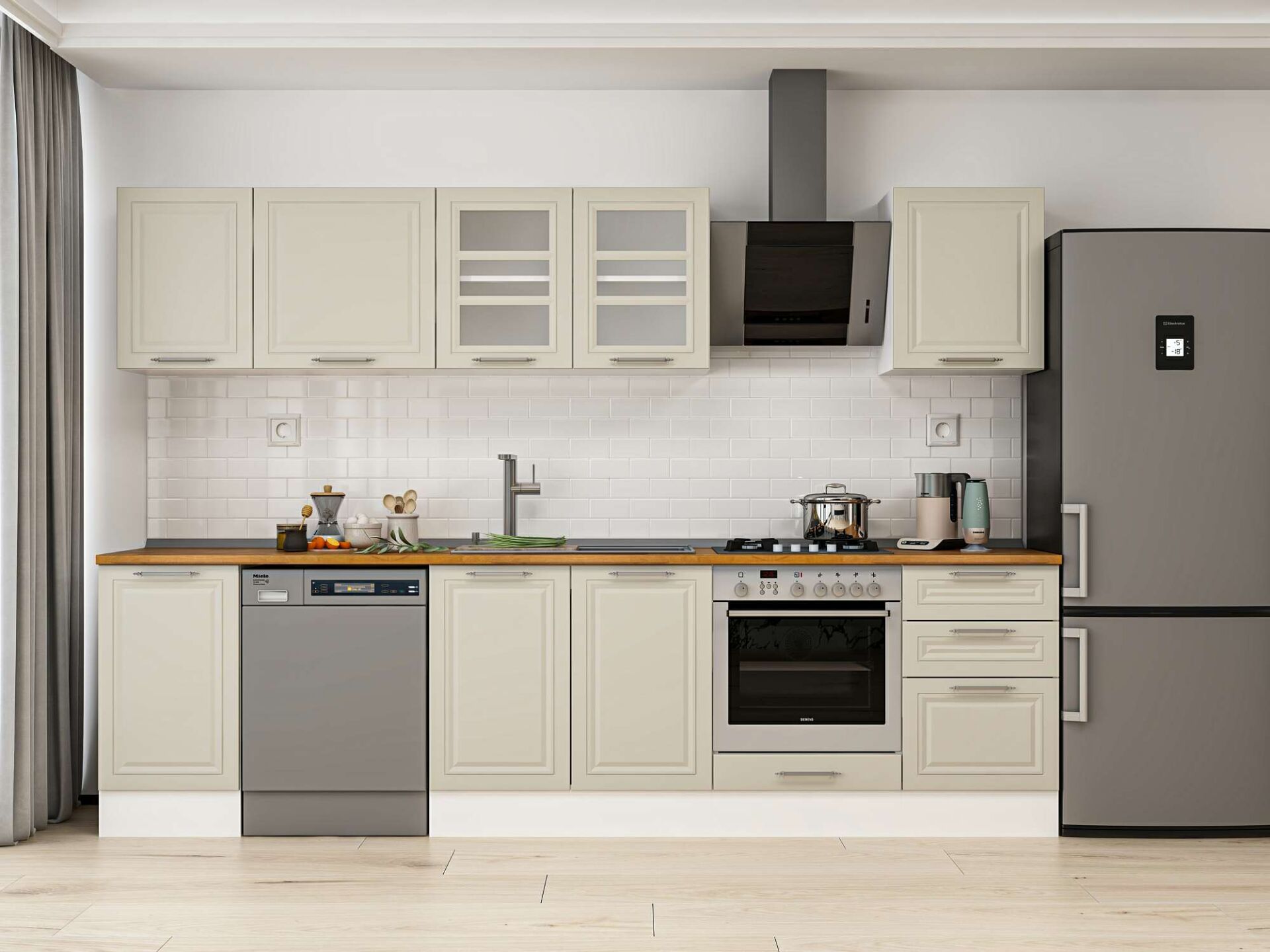 Alvinka 295X210 Cm Klasik Mebran Mutfak Dolabı Beyaz Beyaz M-E80S45S50-3 Mebran | Kumtaşı - Suntalam