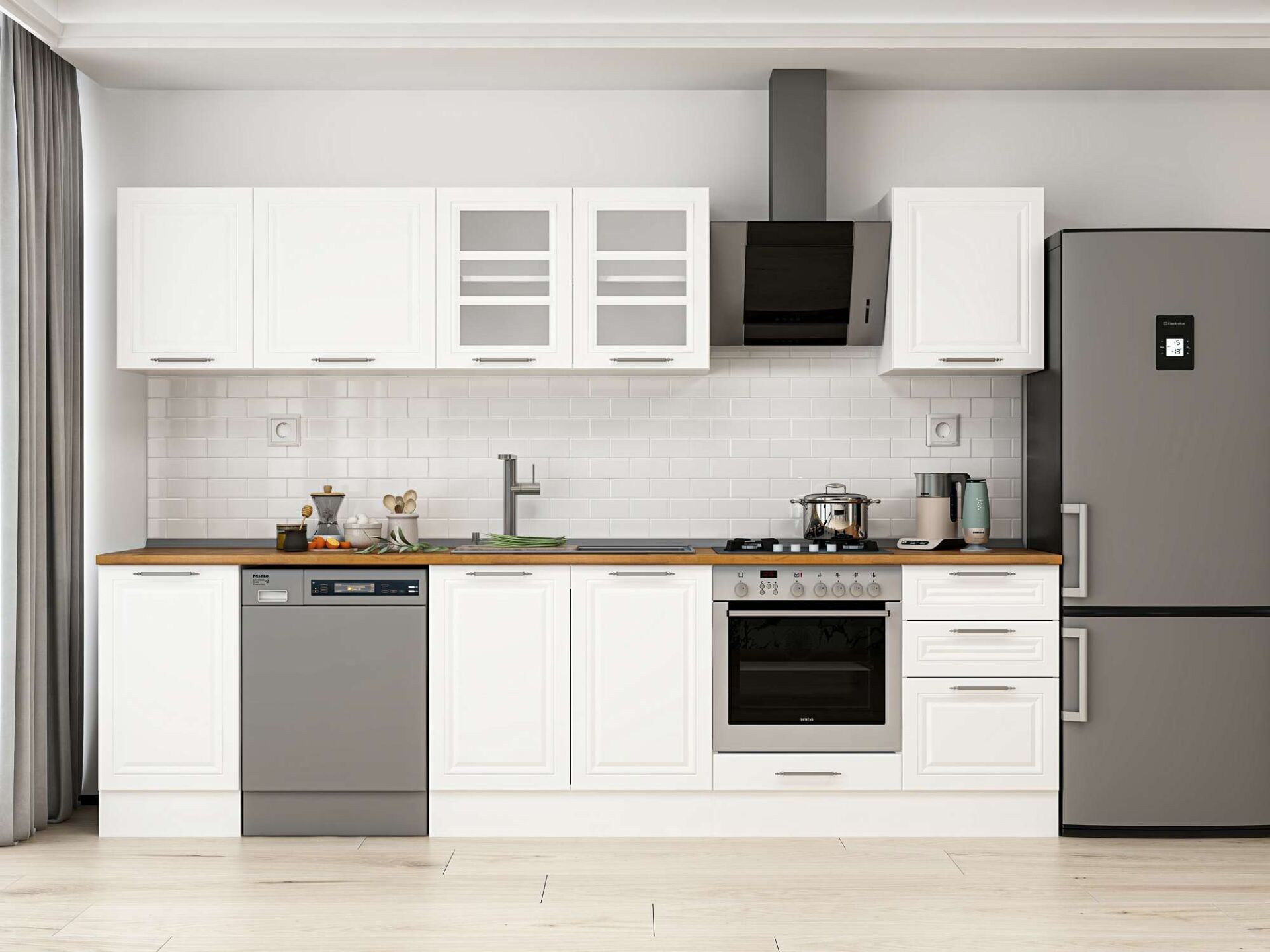 Alvinka 295X210 Cm Klasik Mebran Mutfak Dolabı Beyaz Beyaz M-E80S45S50-3 Mebran | Beyaz - Mdf