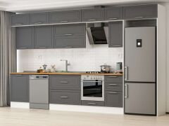 Alvinka 395X240 Cm Klasik Mebran Mutfak Dolabı Beyaz Beyaz Mb-E90S60S45-2 Mebran | Antrasit - Mdf