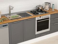 Alvinka 385X222 Cm Klasik Mebran Mutfak Dolabı Mbb-E90B45S50-1 Mebran | Antrasit - Suntalam