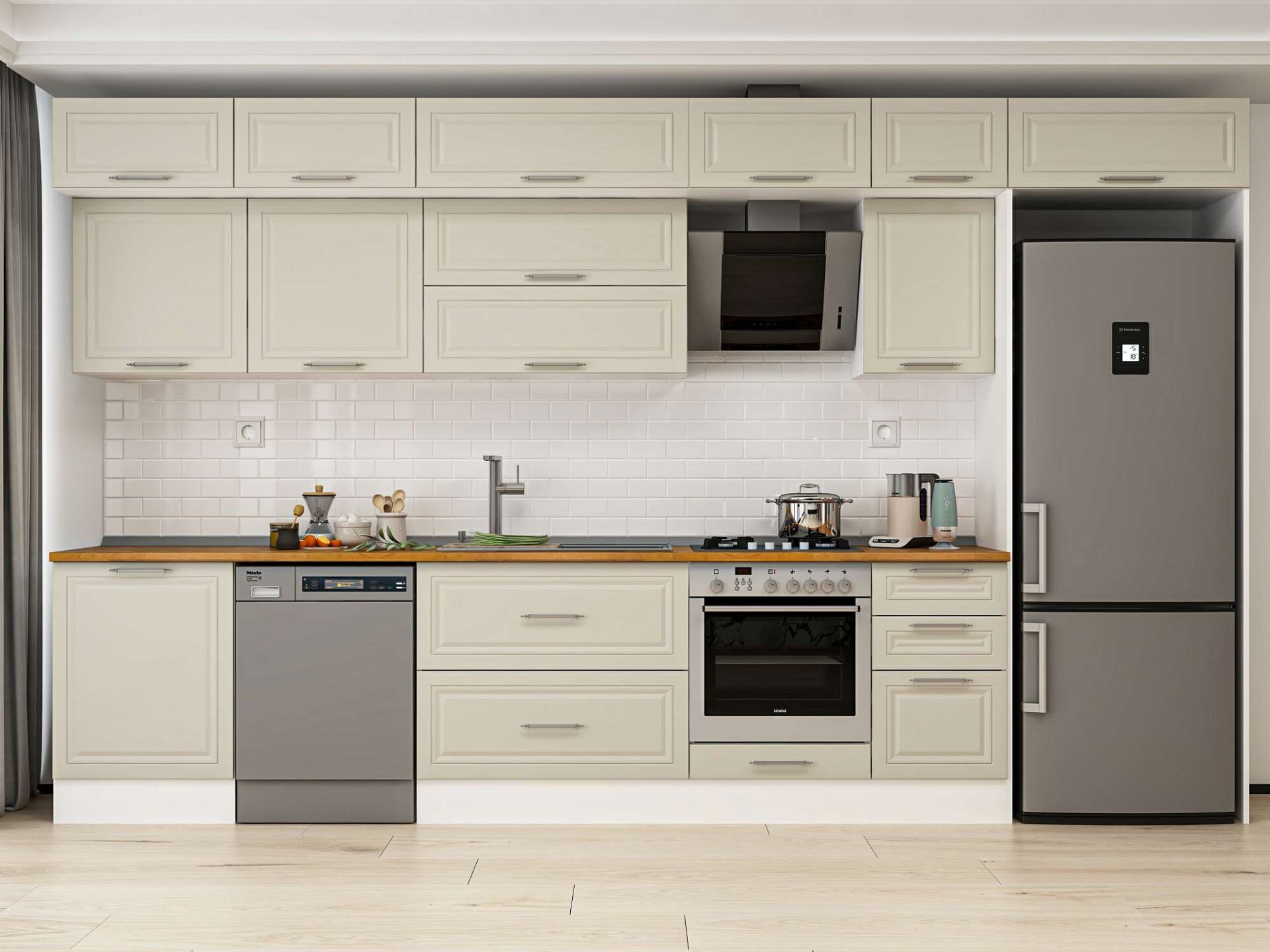 Alvinka 395X240 Cm Klasik Mebran Mutfak Dolabı Beyaz Beyaz Mb-E90S60S45-2 Mebran | Kumtaşı - Mdf