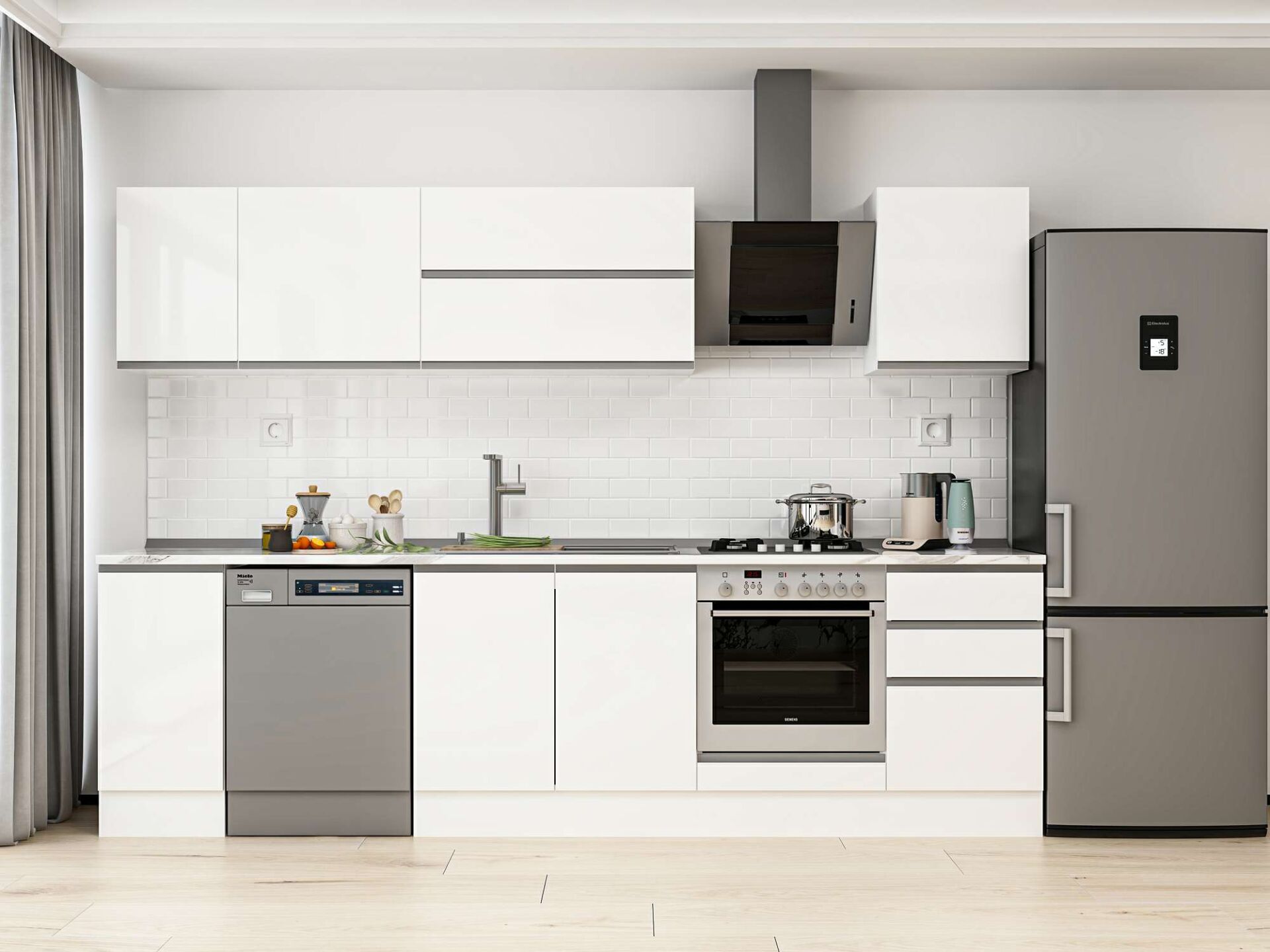 Alvinka 290X210 Cm High Gloss Mutfak Dolabı M-E80S40S50-2 High Gloss | Beyaz - Mdf