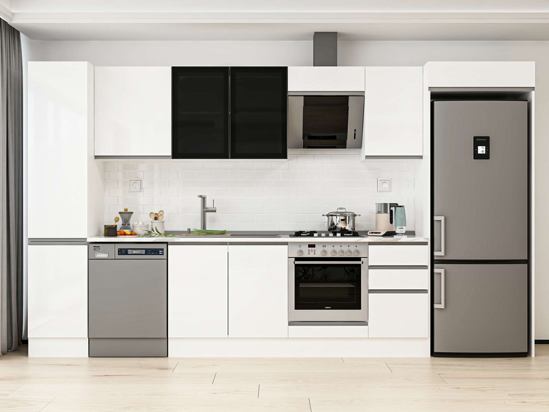 Alvinka 370X222 Cm High Gloss Mutfak Dolabı Mbb-E80B45S45-3 High Gloss | Beyaz - Mdf