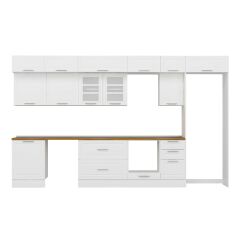 Alvinka 395X240 Cm Klasik Mebran Mutfak Dolabı Beyaz Beyaz Mb-E90S60S45-3 Mebran | Beyaz - Suntalam