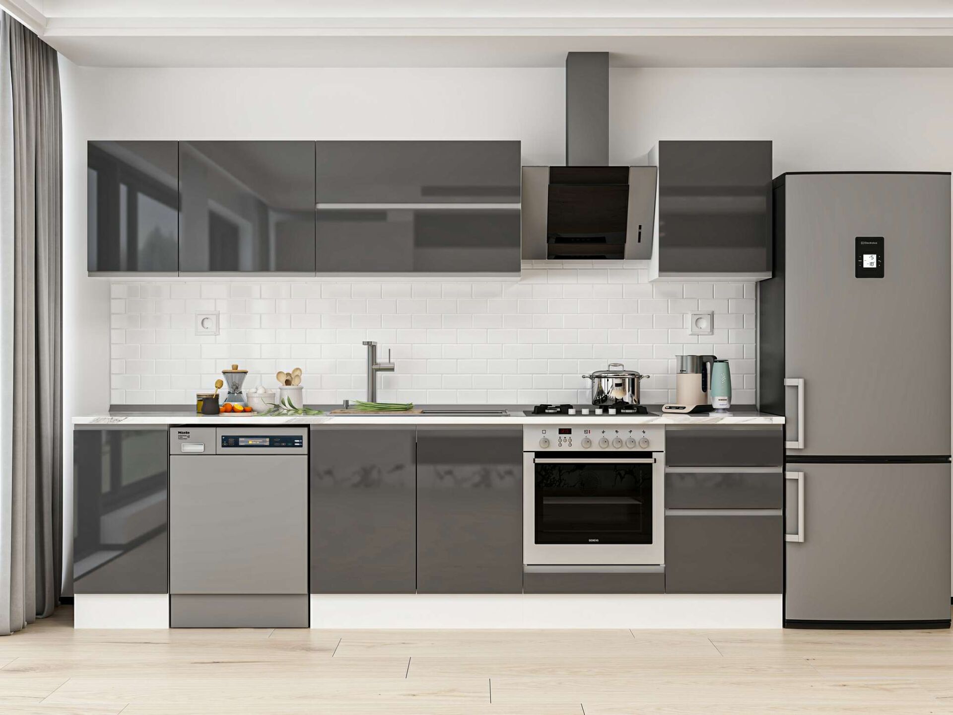 Alvinka 290X210 Cm High Gloss Mutfak Dolabı M-E80S40S50-2 High Gloss | Antrasit - Suntalam