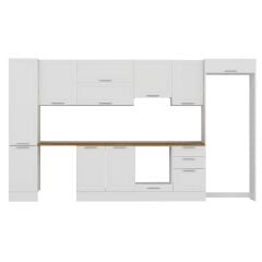 Alvinka 385X222 Cm Klasik Mebran Mutfak Dolabı Mbb-E90B45S50-1 Mebran | Beyaz - Mdf