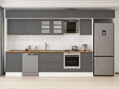 Alvinka 395X240 Cm Klasik Mebran Mutfak Dolabı Beyaz Beyaz Mb-E90S60S45-3 Mebran | Antrasit - Suntalam