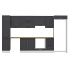 Alvinka 385X222 Cm Klasik Mebran Mutfak Dolabı Mbb-E90B45S50-1 Mebran | Antrasit - Mdf