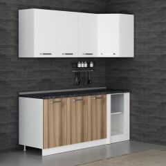 Minar 195Cm Köşe Mutfak Dolabı - Beyaz/Dore K195-D1