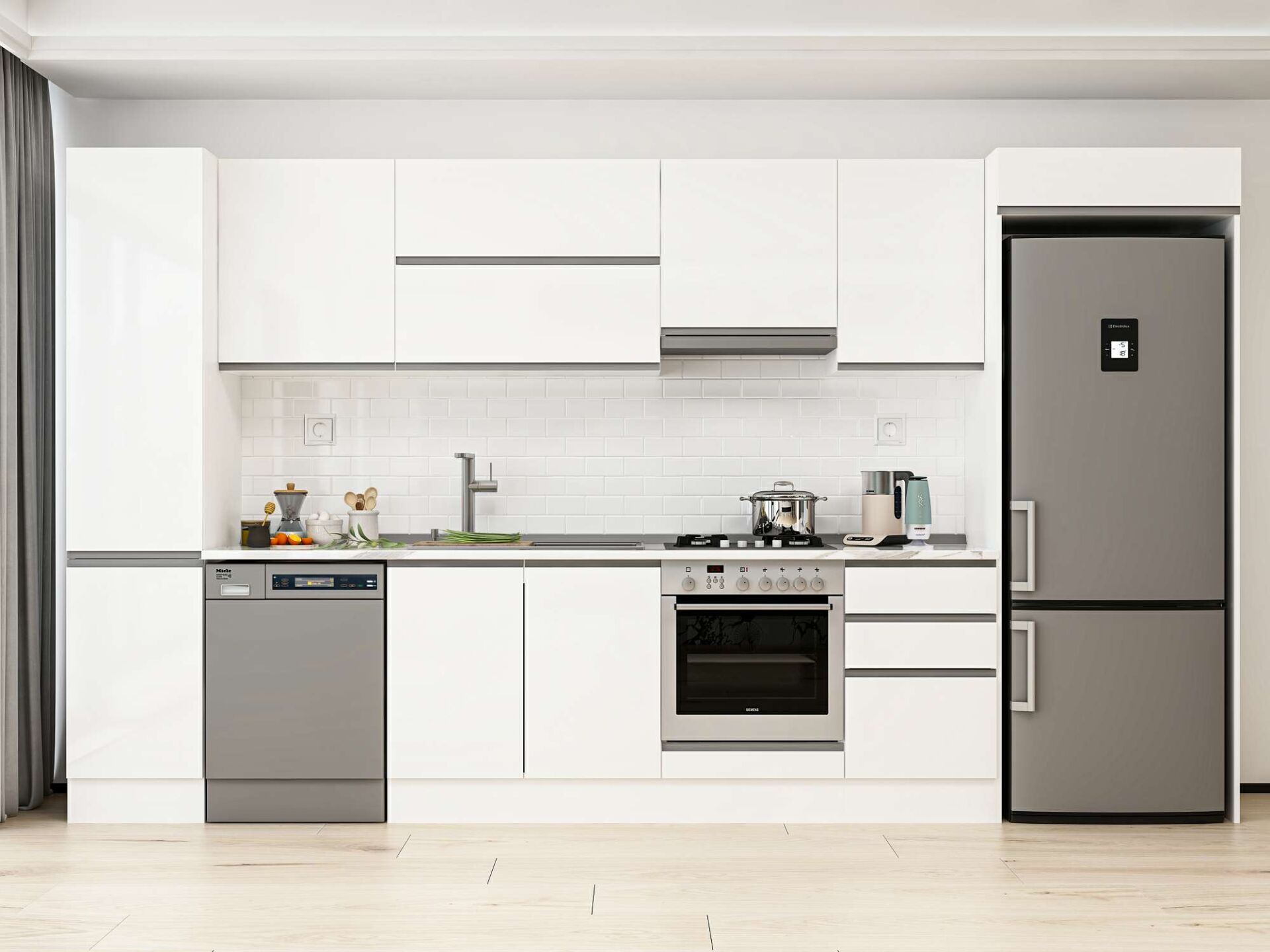 Alvinka 375X222 Cm High Gloss Mutfak Dolabı Mbb-E80B45S50-1 High Gloss | Beyaz - Suntalam