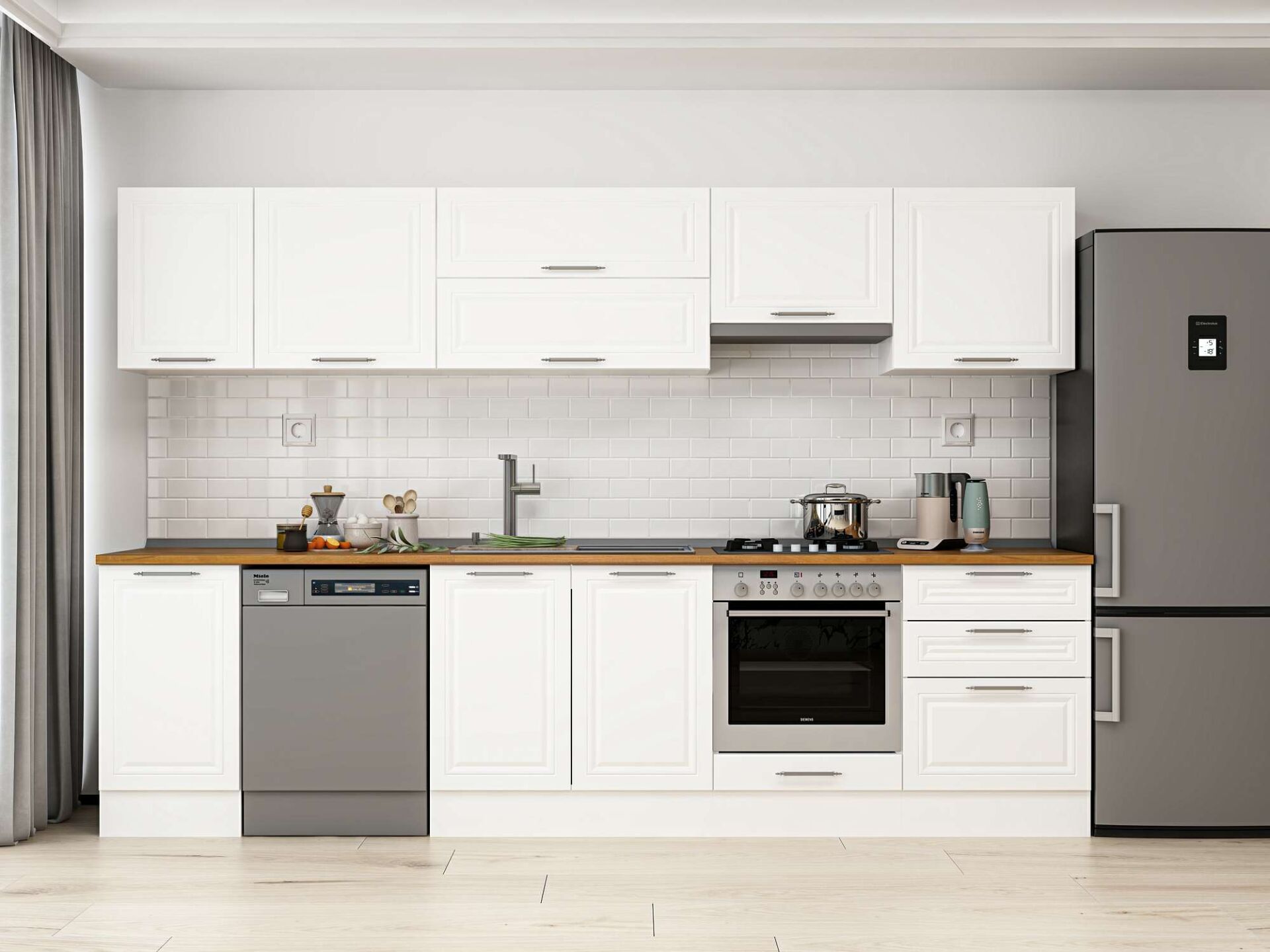 Alvinka 305X210 Cm Klasik Mebran Mutfak Dolabı Beyaz Beyaz M-E80S45S60-1 Mebran | Beyaz - Mdf