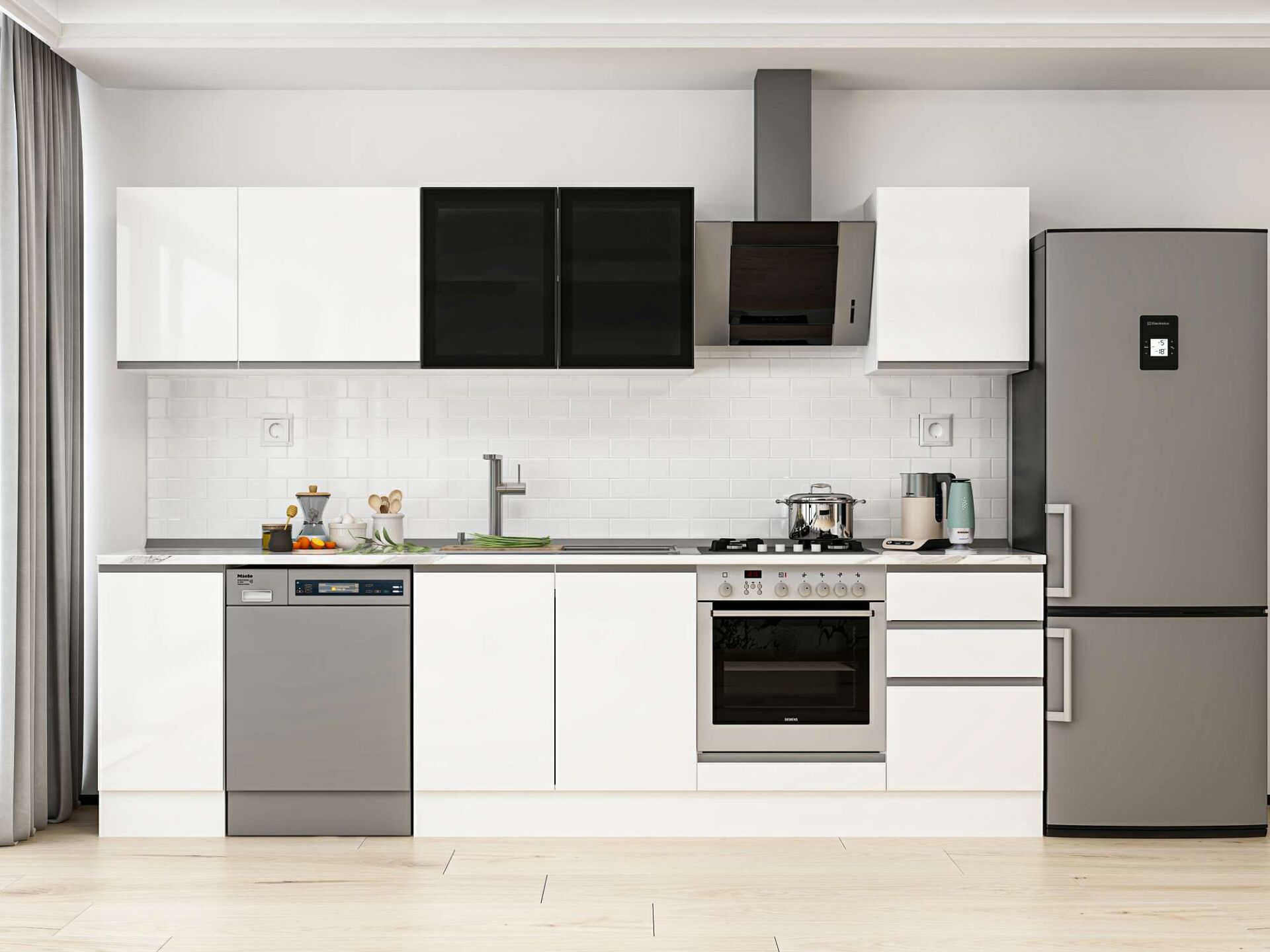 Alvinka 290X210 Cm High Gloss Mutfak Dolabı M-E80S40S50-3 High Gloss | Beyaz - Mdf