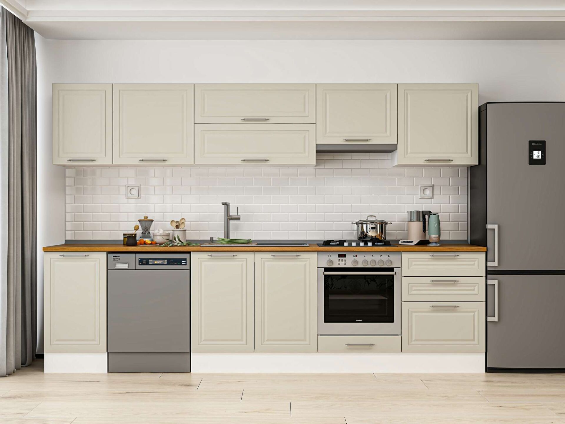 Alvinka 305X210 Cm Klasik Mebran Mutfak Dolabı Beyaz Beyaz M-E80S45S60-1 Mebran | Kumtaşı - Mdf