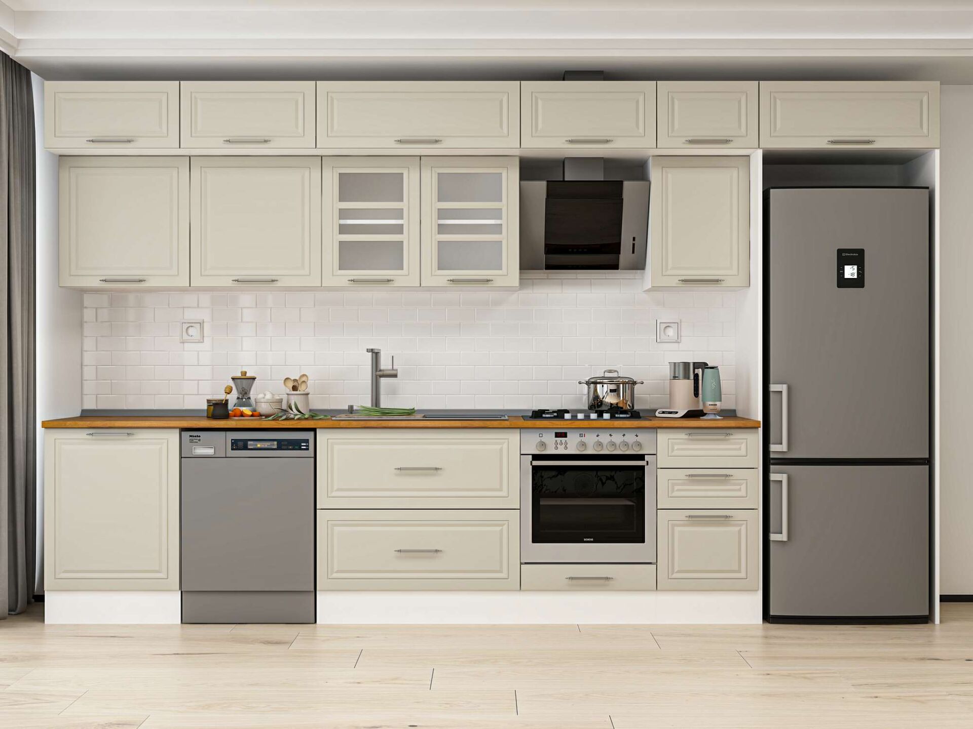 Alvinka 395X240 Cm Klasik Mebran Mutfak Dolabı Beyaz Beyaz Mb-E90S60S45-3 Mebran | Kumtaşı - Mdf