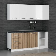 Minar 195Cm Köşe Mutfak Dolabı - Beyaz/Dore K195-D4