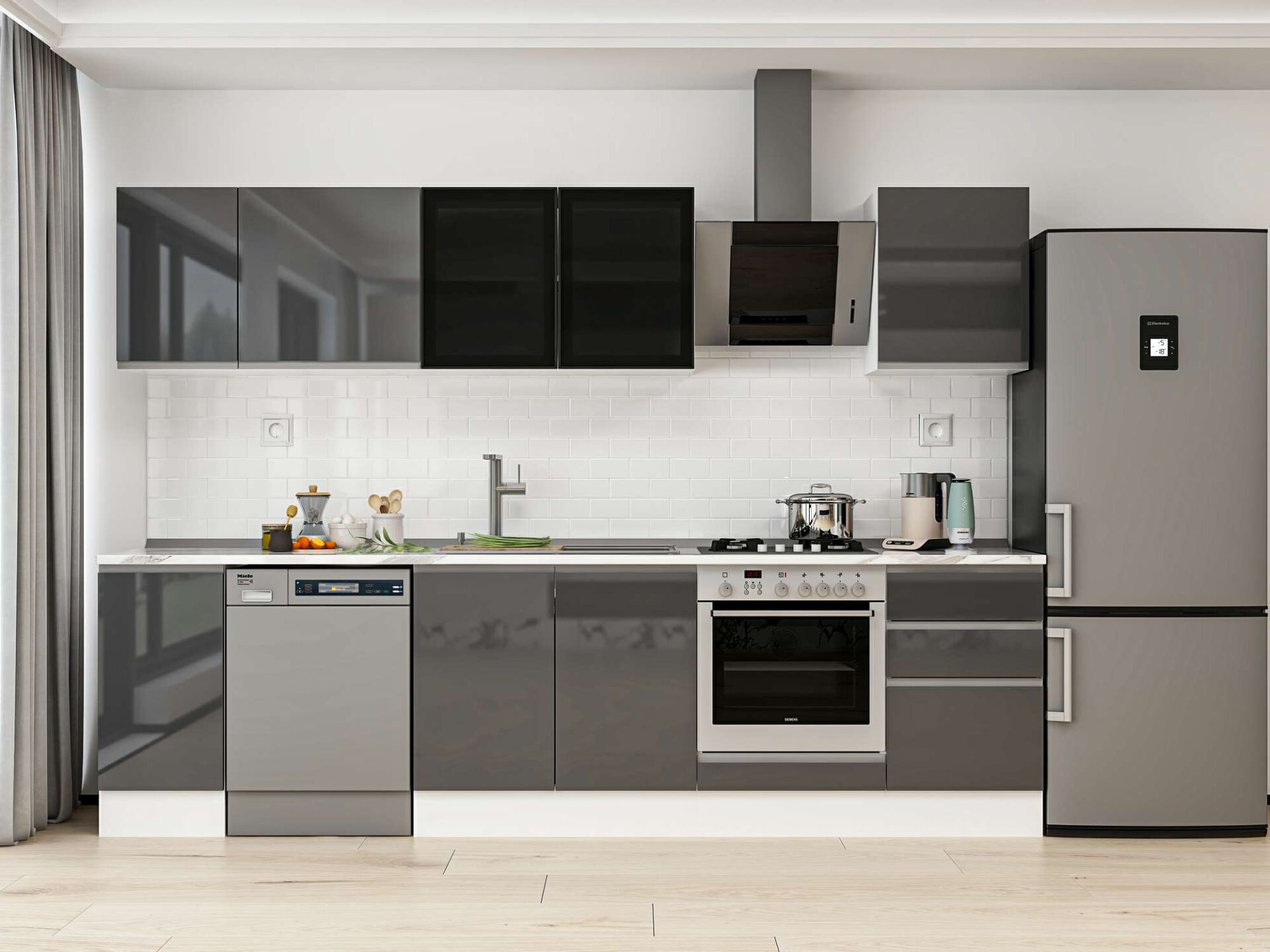 Alvinka 290X210 Cm High Gloss Mutfak Dolabı M-E80S40S50-3 High Gloss | Antrasit - Mdf