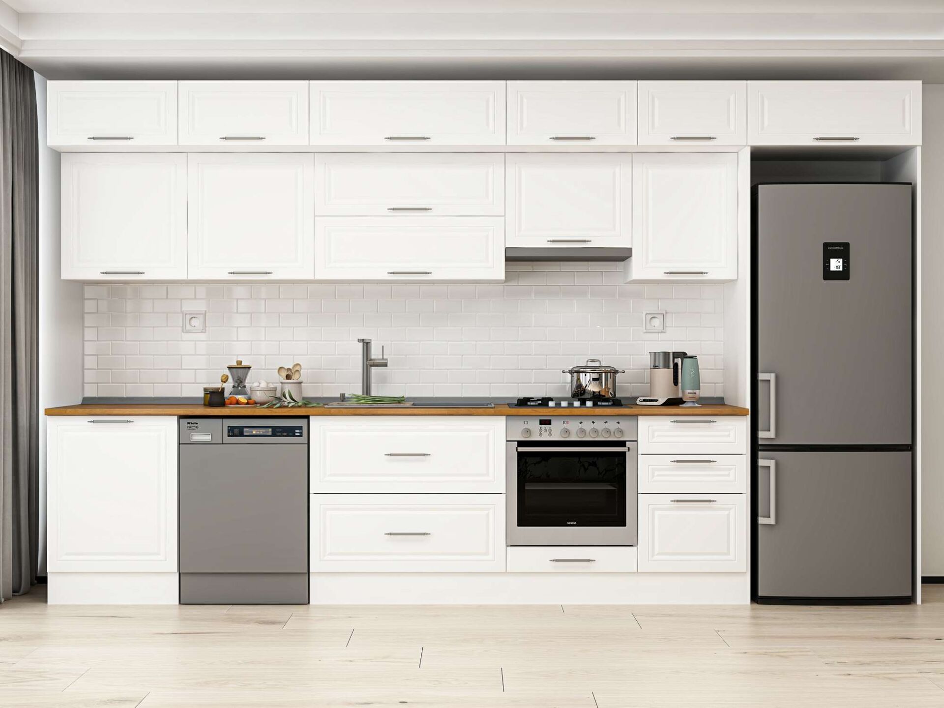 Alvinka 400X240 Cm Klasik Mebran Mutfak Dolabı Beyaz Beyaz Mb-E90S60S50-1 Mebran | Beyaz - Suntalam