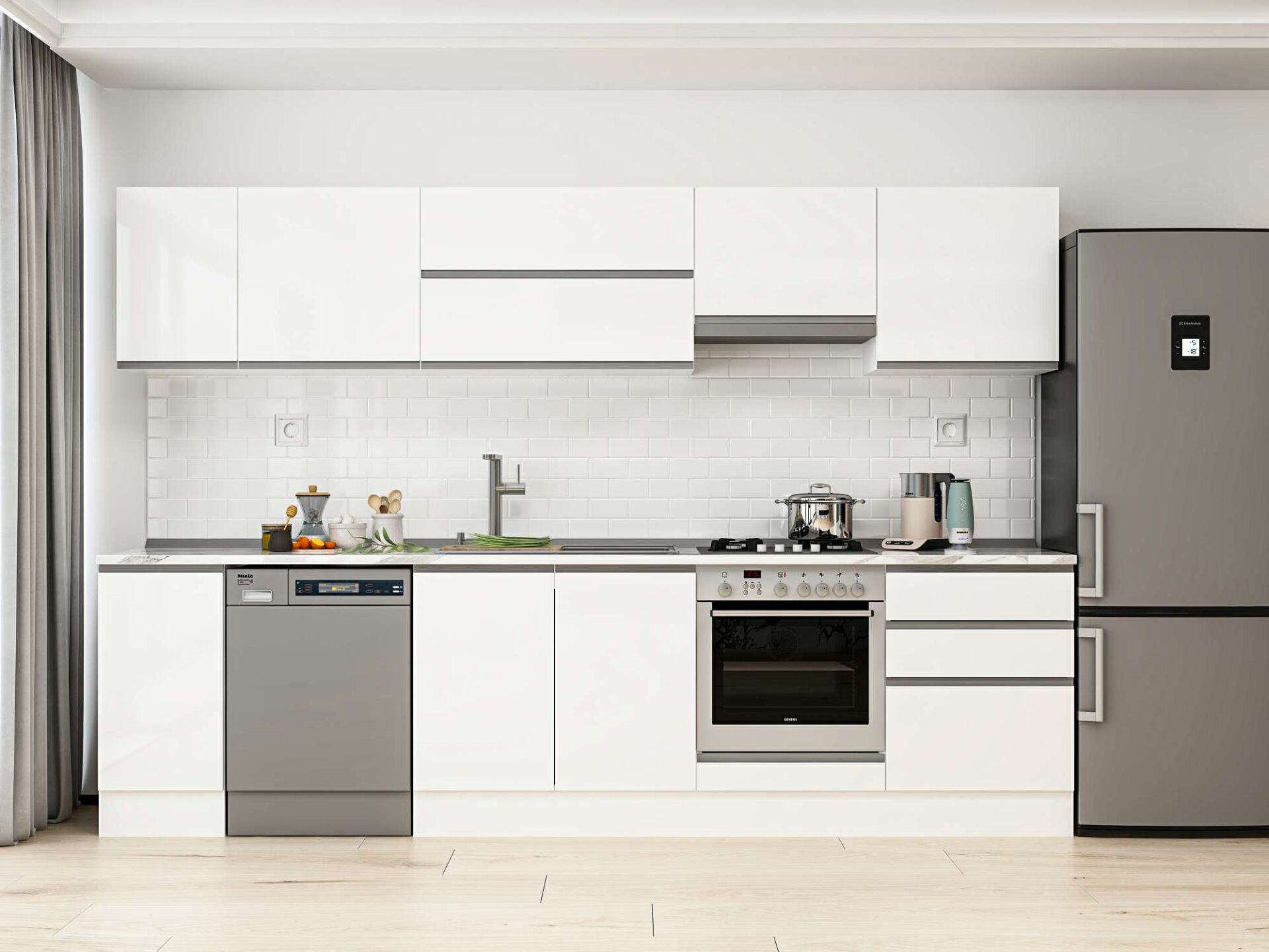 Alvinka 300X210 Cm High Gloss Mutfak Dolabı M-E80S40S60-1 High Gloss | Beyaz - Suntalam