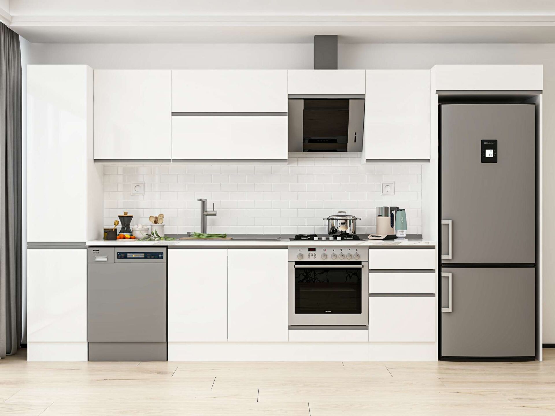 Alvinka 375X222 Cm High Gloss Mutfak Dolabı Mbb-E80B45S50-2 High Gloss | Beyaz - Mdf