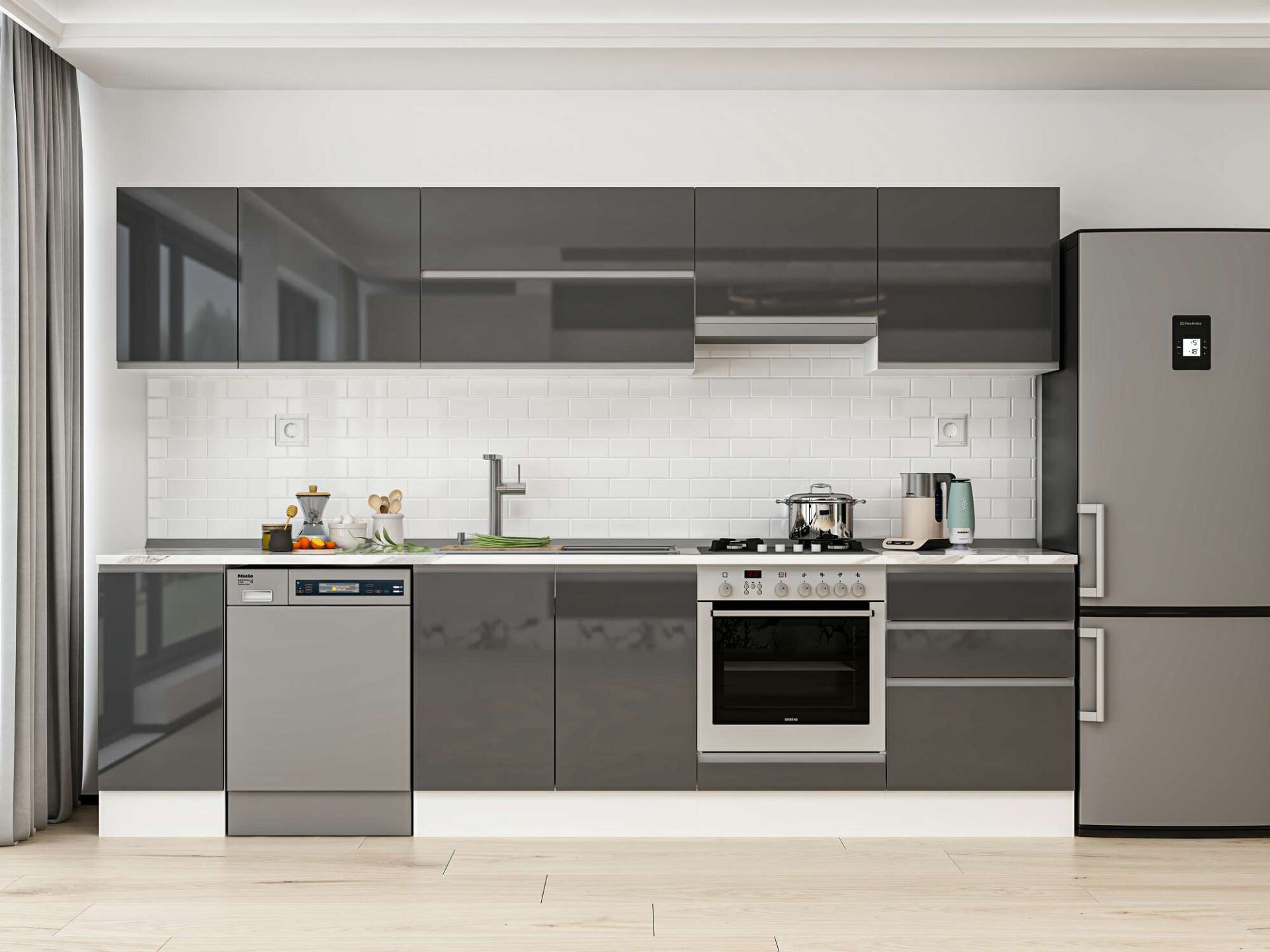 Alvinka 300X210 Cm High Gloss Mutfak Dolabı M-E80S40S60-1 High Gloss | Antrasit - Suntalam