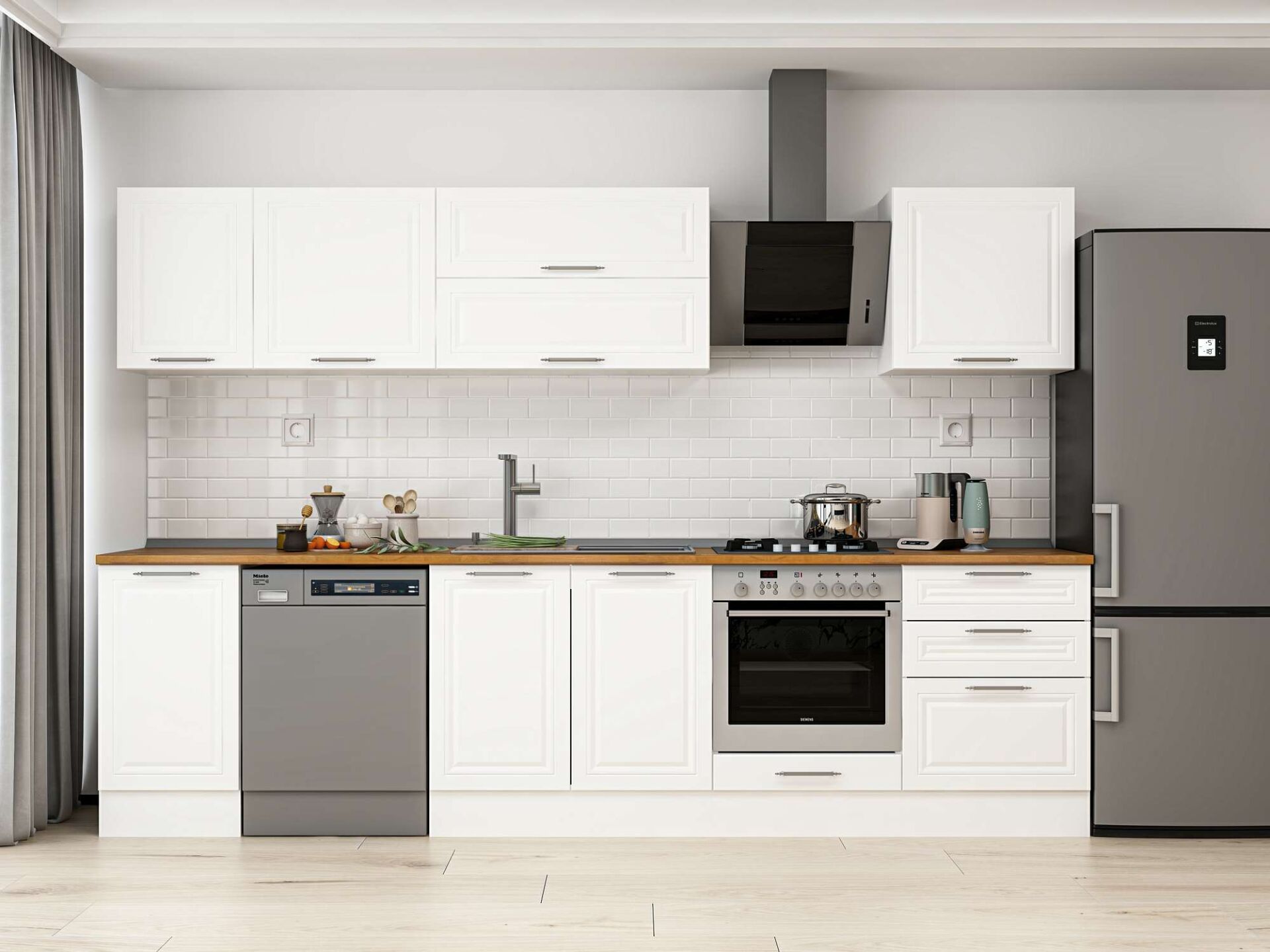 Alvinka 305X210 Cm Klasik Mebran Mutfak Dolabı Beyaz Beyaz M-E80S45S60-2 Mebran | Beyaz - Mdf