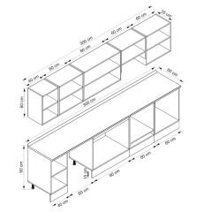 Alvinka 300X210 Cm High Gloss Mutfak Dolabı M-E80S40S60-1 High Gloss | Antrasit - Mdf
