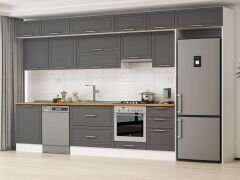 Alvinka 400X240 Cm Klasik Mebran Mutfak Dolabı Beyaz Beyaz Mb-E90S60S50-1 Mebran | Antrasit - Mdf