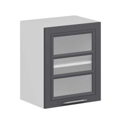 Alvinka Mutfak Modül Mbr_C Üst 1Dk1R 50-H60Cm Dolap Cam Beyaz Antrasit Mdf