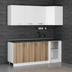 Minar 200Cm Köşe Mutfak Dolabı - Beyaz/Dore K200-D1