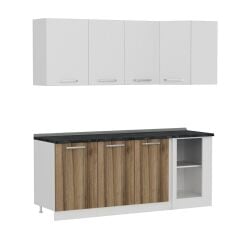 Minar 200Cm Köşe Mutfak Dolabı - Beyaz/Dore K200-D1