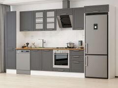 Alvinka 385X222 Cm Klasik Mebran Mutfak Dolabı Mbb-E90B45S50-3 Mebran | Antrasit - Suntalam