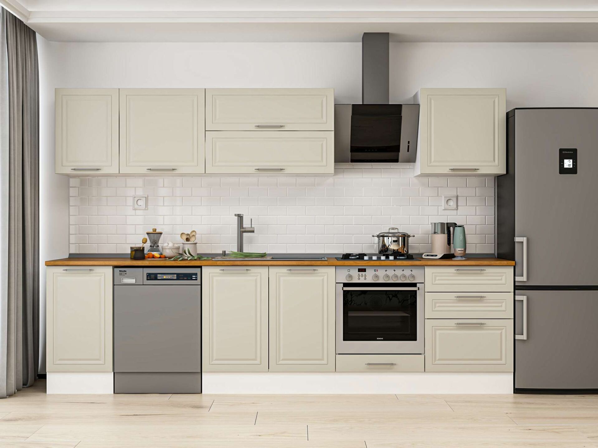 Alvinka 305X210 Cm Klasik Mebran Mutfak Dolabı Beyaz Beyaz M-E80S45S60-2 Mebran | Kumtaşı - Mdf