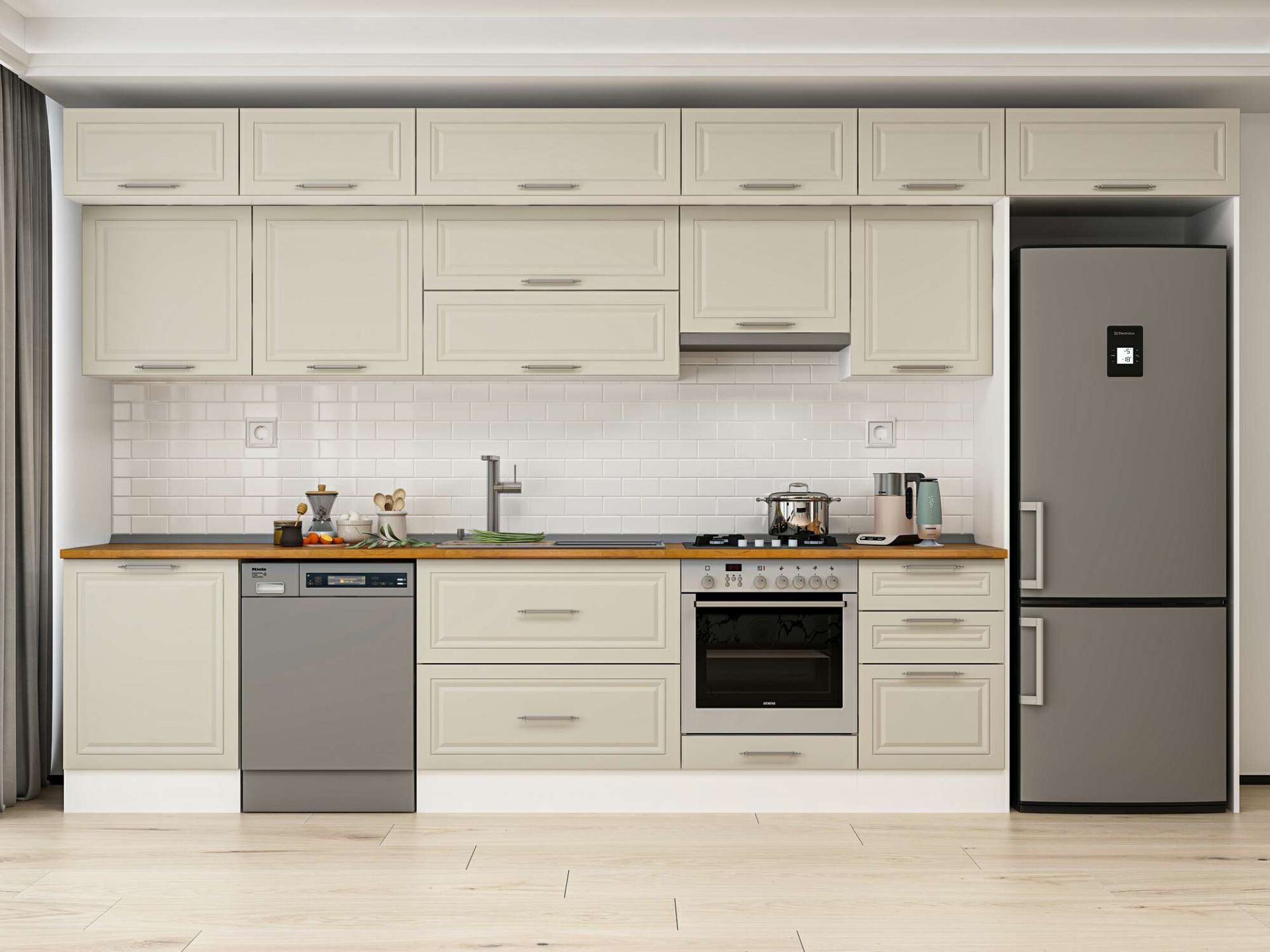 Alvinka 400X240 Cm Klasik Mebran Mutfak Dolabı Beyaz Beyaz Mb-E90S60S50-1 Mebran | Kumtaşı - Mdf