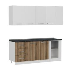 Minar 200Cm Köşe Mutfak Dolabı - Beyaz/Dore K200-D2