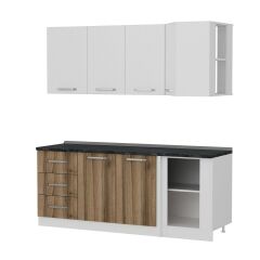 Minar 200Cm Köşe Mutfak Dolabı - Beyaz/Dore K200-D2