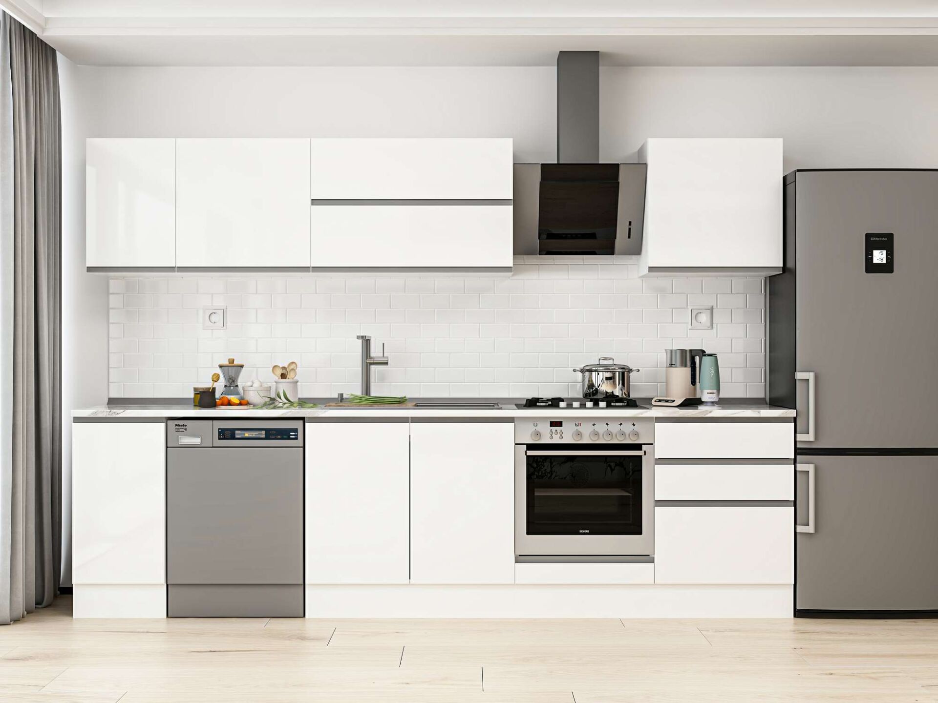 Alvinka 300X210 Cm High Gloss Mutfak Dolabı M-E80S40S60-2 High Gloss | Beyaz - Mdf