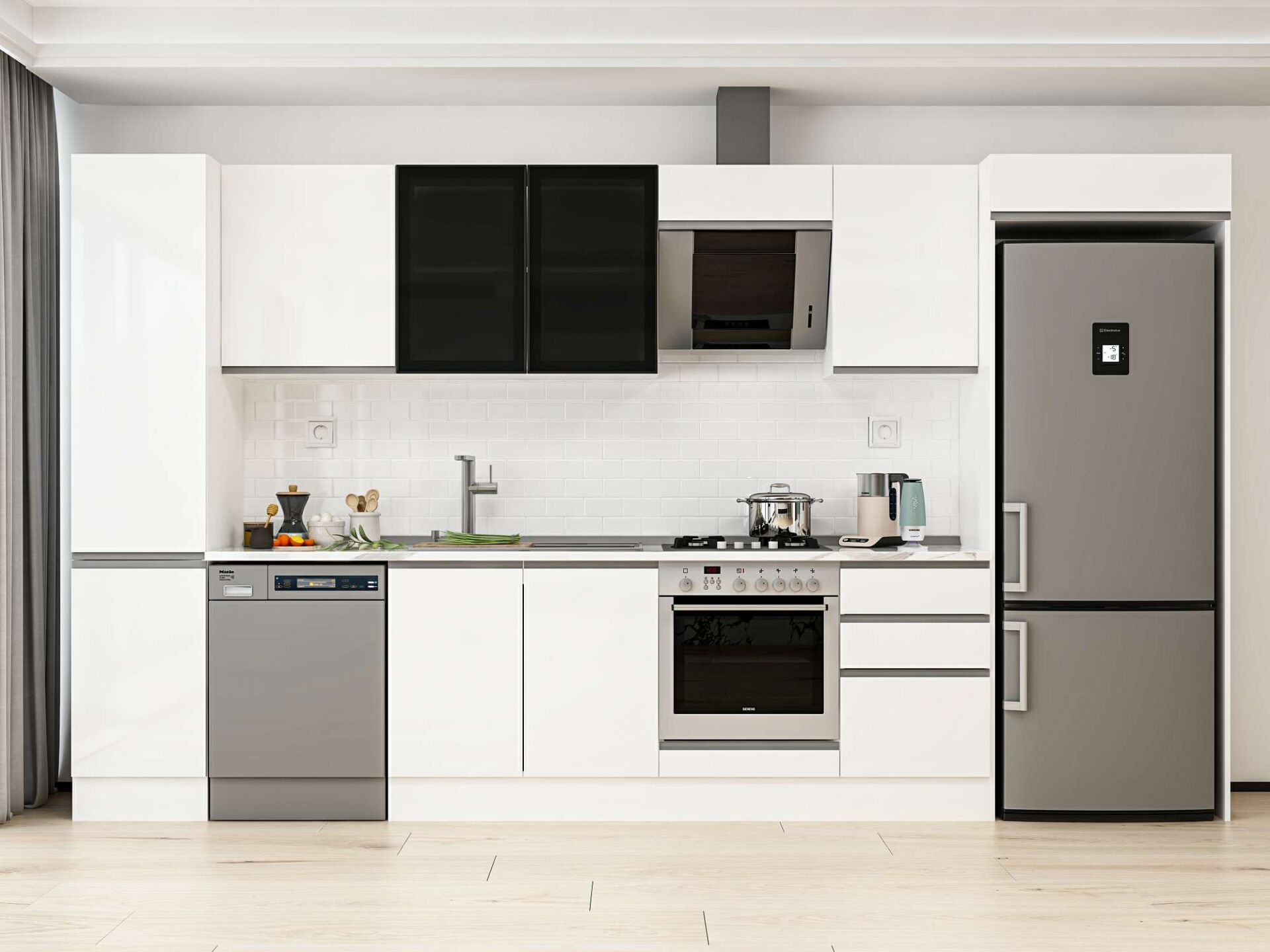 Alvinka 375X222 Cm High Gloss Mutfak Dolabı Mbb-E80B45S50-3 High Gloss | Beyaz - Mdf