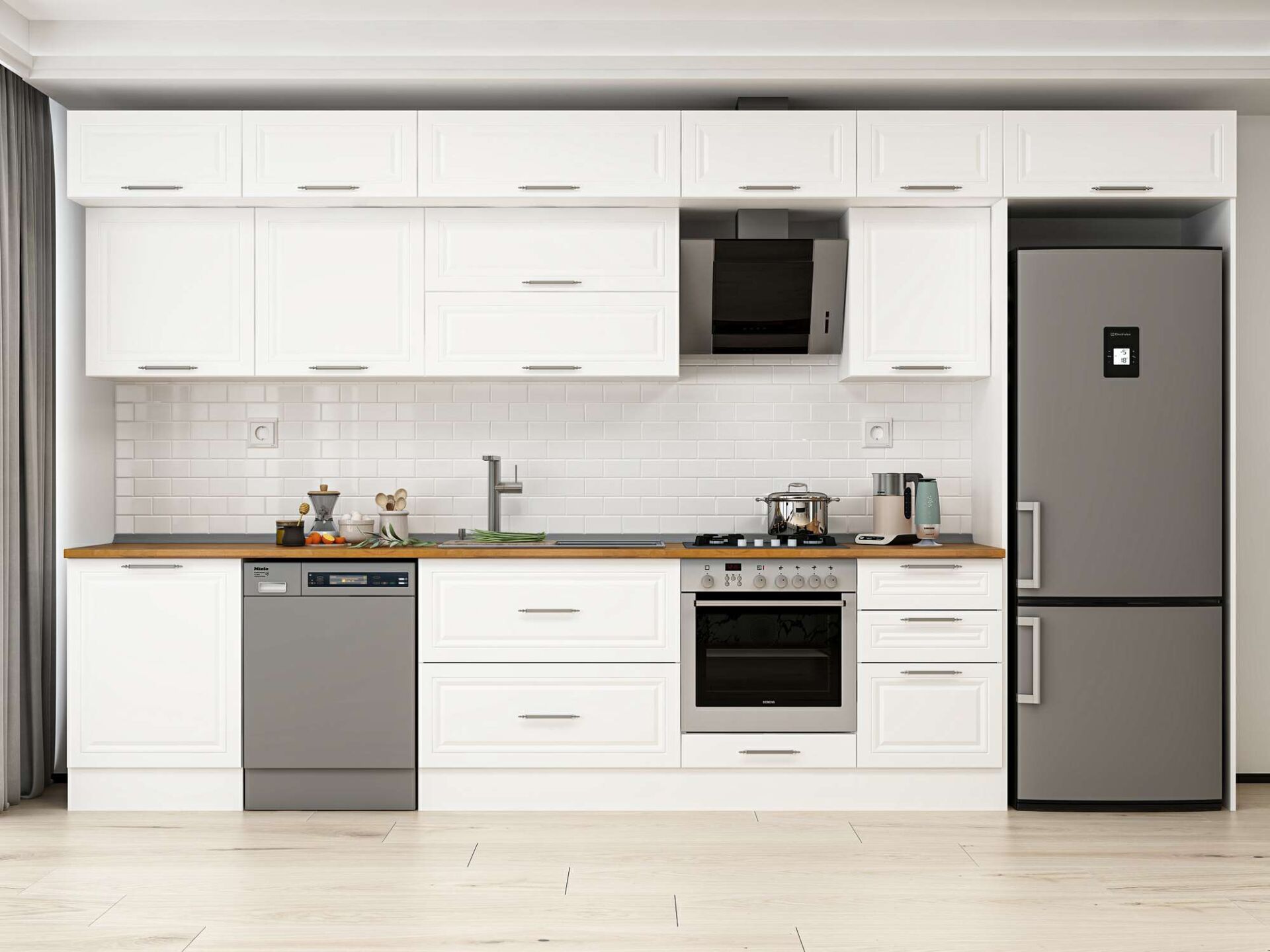 Alvinka 400X240 Cm Klasik Mebran Mutfak Dolabı Beyaz Beyaz Mb-E90S60S50-2 Mebran | Beyaz - Suntalam