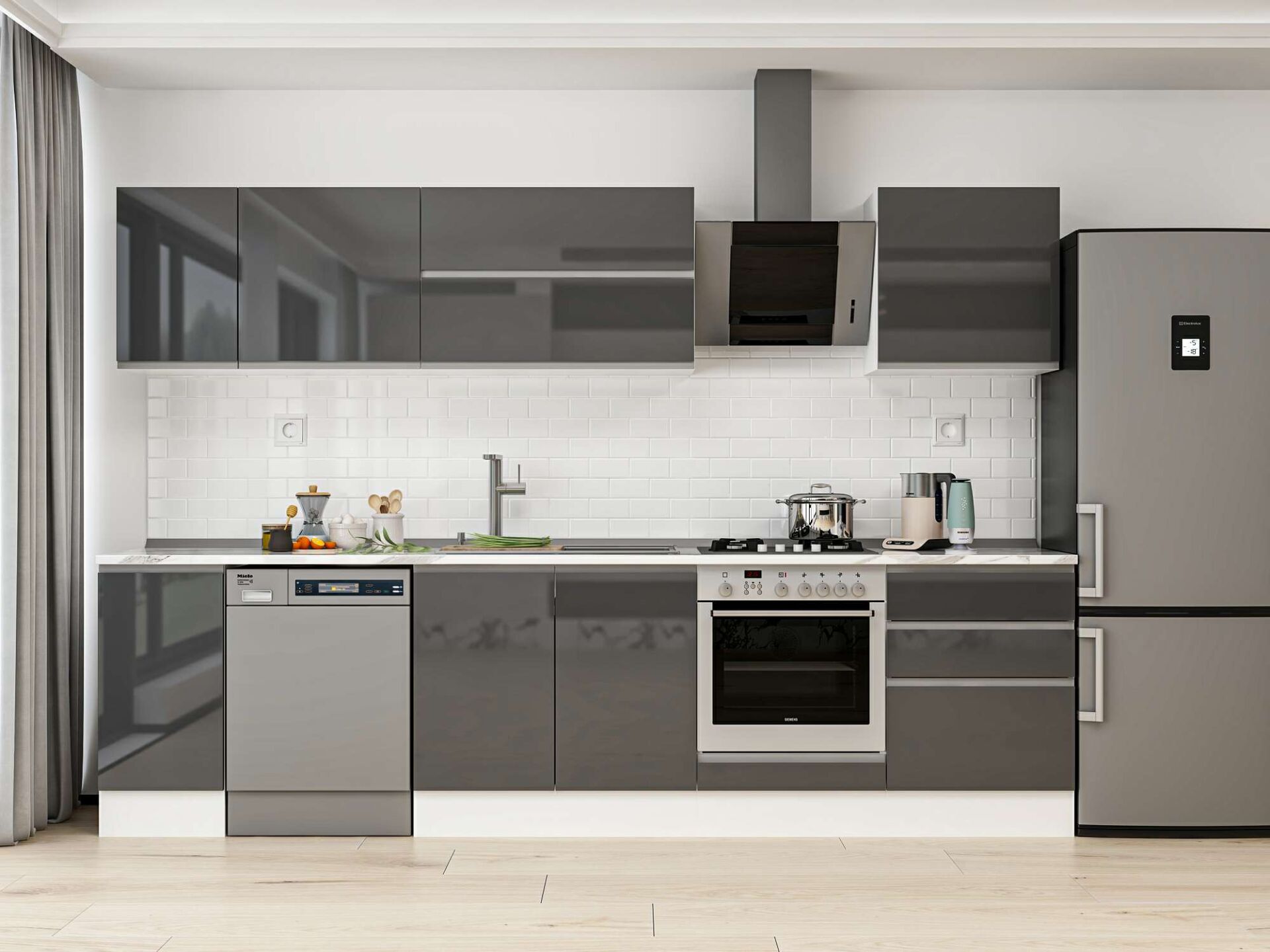 Alvinka 300X210 Cm High Gloss Mutfak Dolabı M-E80S40S60-2 High Gloss | Antrasit - Mdf