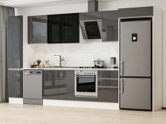 Alvinka 375X222 Cm High Gloss Mutfak Dolabı Mbb-E80B45S50-3 High Gloss | Antrasit - Mdf