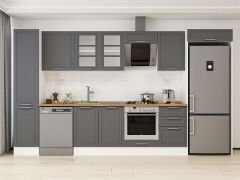 Alvinka 385X222 Cm Klasik Mebran Mutfak Dolabı Mbb-E90B45S50-3 Mebran | Antrasit - Mdf