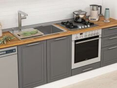 Alvinka 385X222 Cm Klasik Mebran Mutfak Dolabı Mbb-E90B45S50-3 Mebran | Antrasit - Mdf