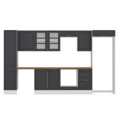 Alvinka 385X222 Cm Klasik Mebran Mutfak Dolabı Mbb-E90B45S50-3 Mebran | Antrasit - Mdf